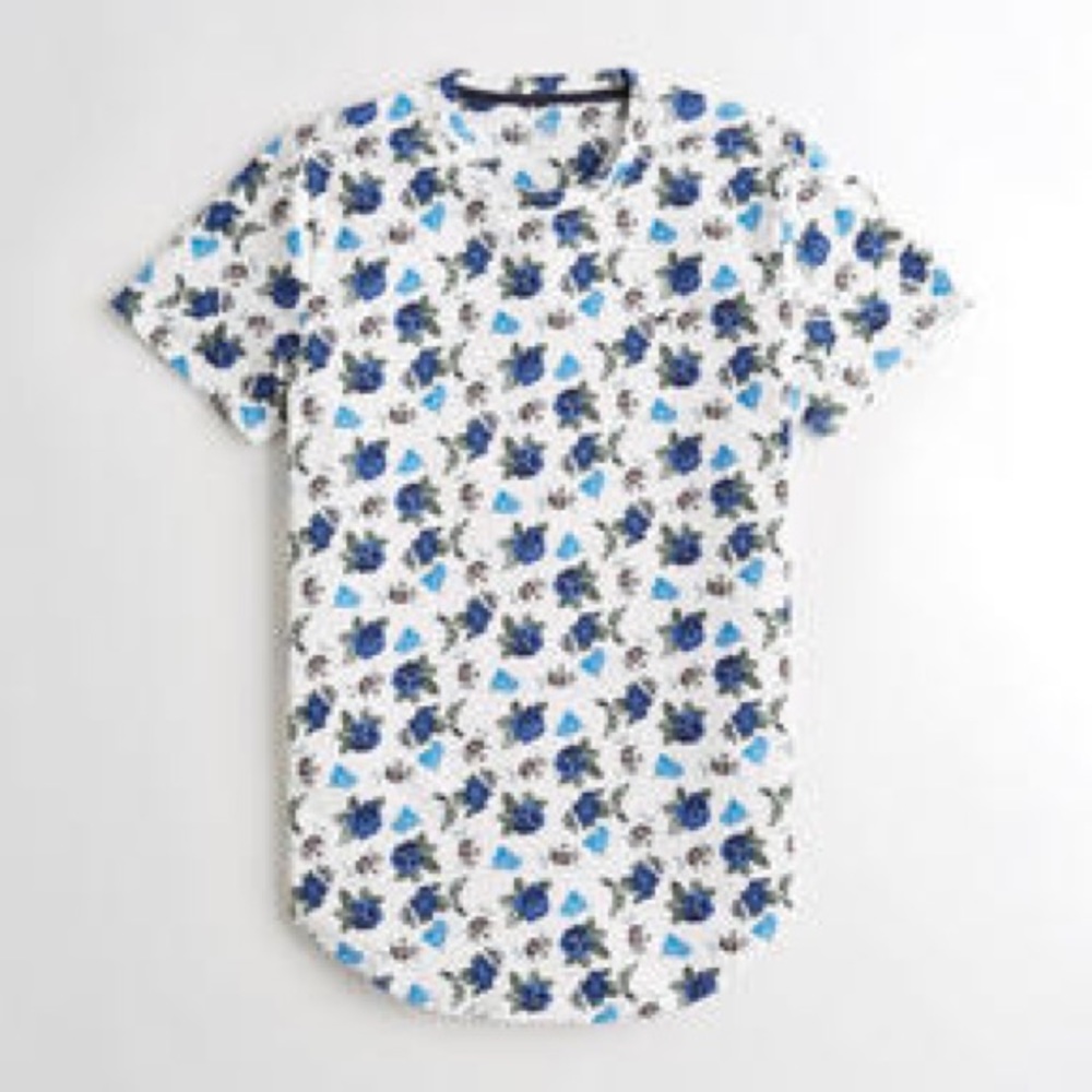 Hollister curved hem t-shirt men’s floral blue